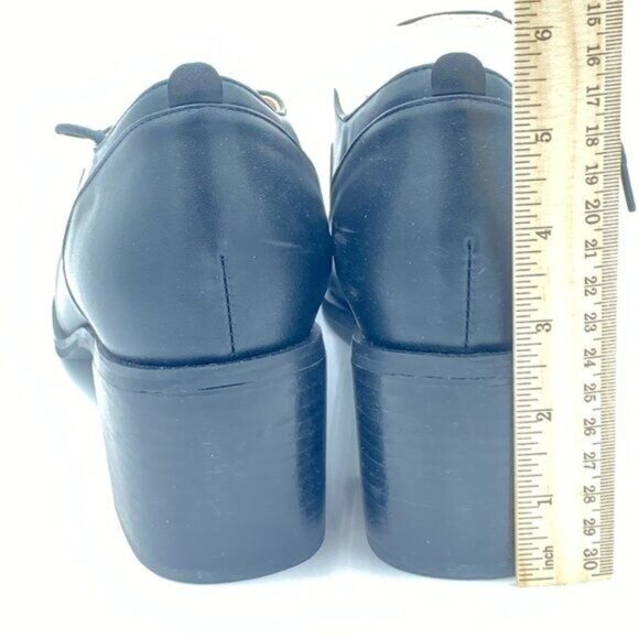 Black Women's Lace-Up Oxfords Almond Toe Chunky Heel Casual Shoes - Picture 4 of 6